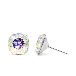10mm Iridescent Swarovski Studs | Cushion Cut Crystal Earrings | Hypoallergenic